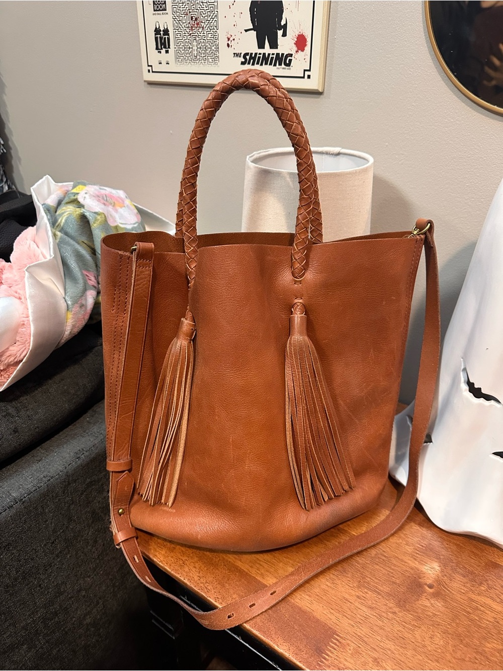 Madewell Cognac Leather Tassel Transport Tote